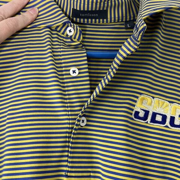 Turtleson Short Sleeve Mens Polo Shirt Size L Yellow Blue Striped SC - Picture 5 of 12